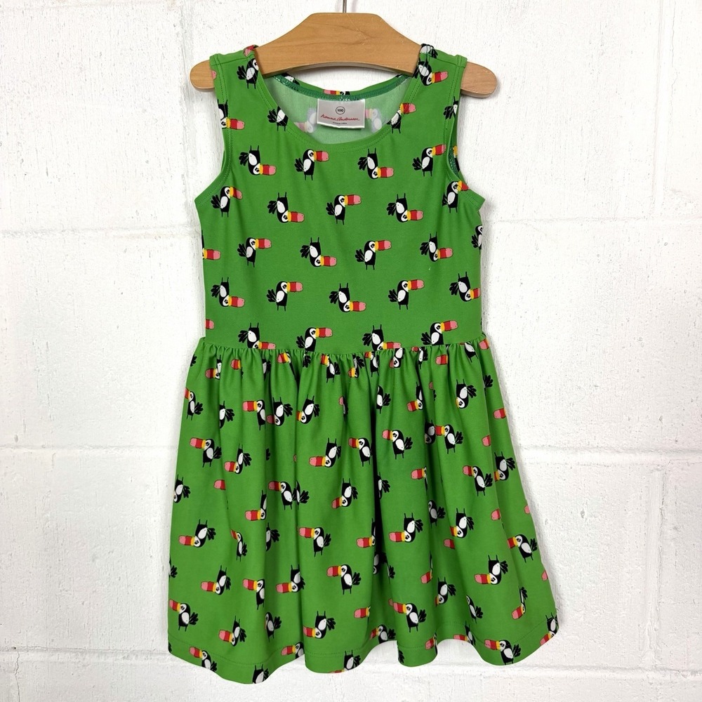 Hanna Andersson Swim Dress Green Toucan Print Summer Beach Vacation SZ 4 (100)